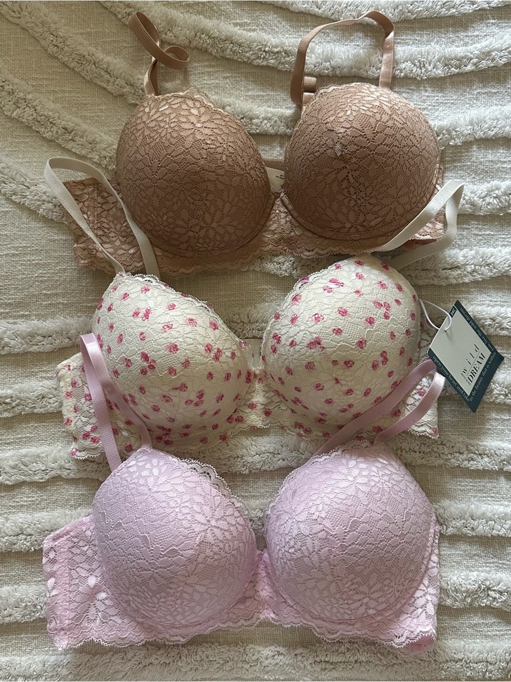 3  nylon lace underwire push up bras / size 34C